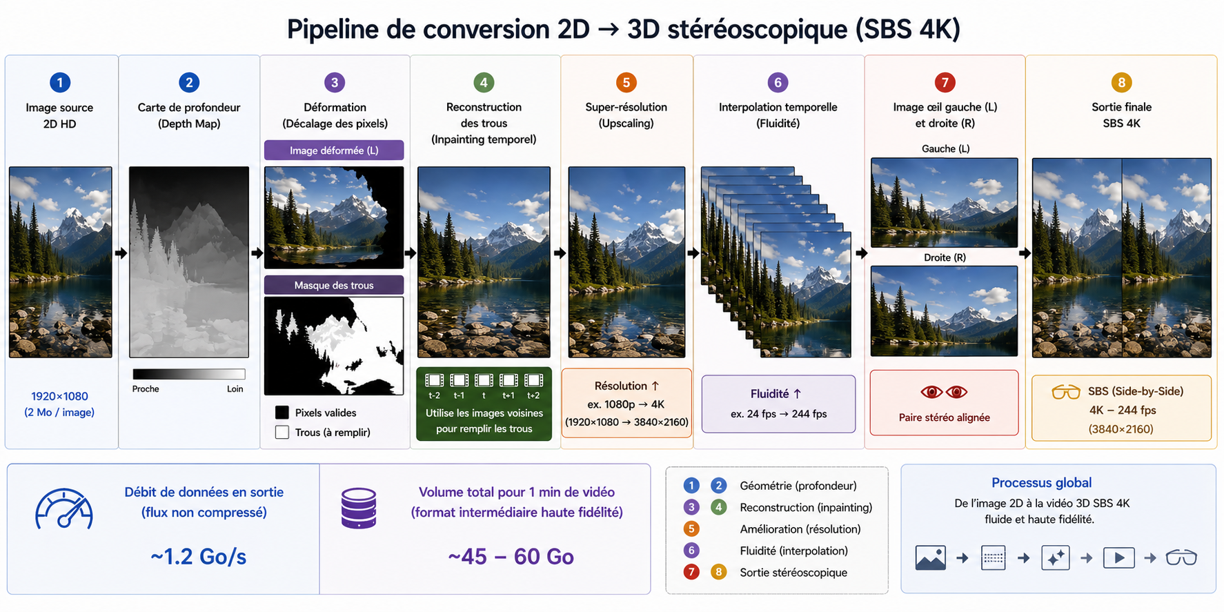 Pipeline complet de conversion 2D vers 3D stéréoscopique